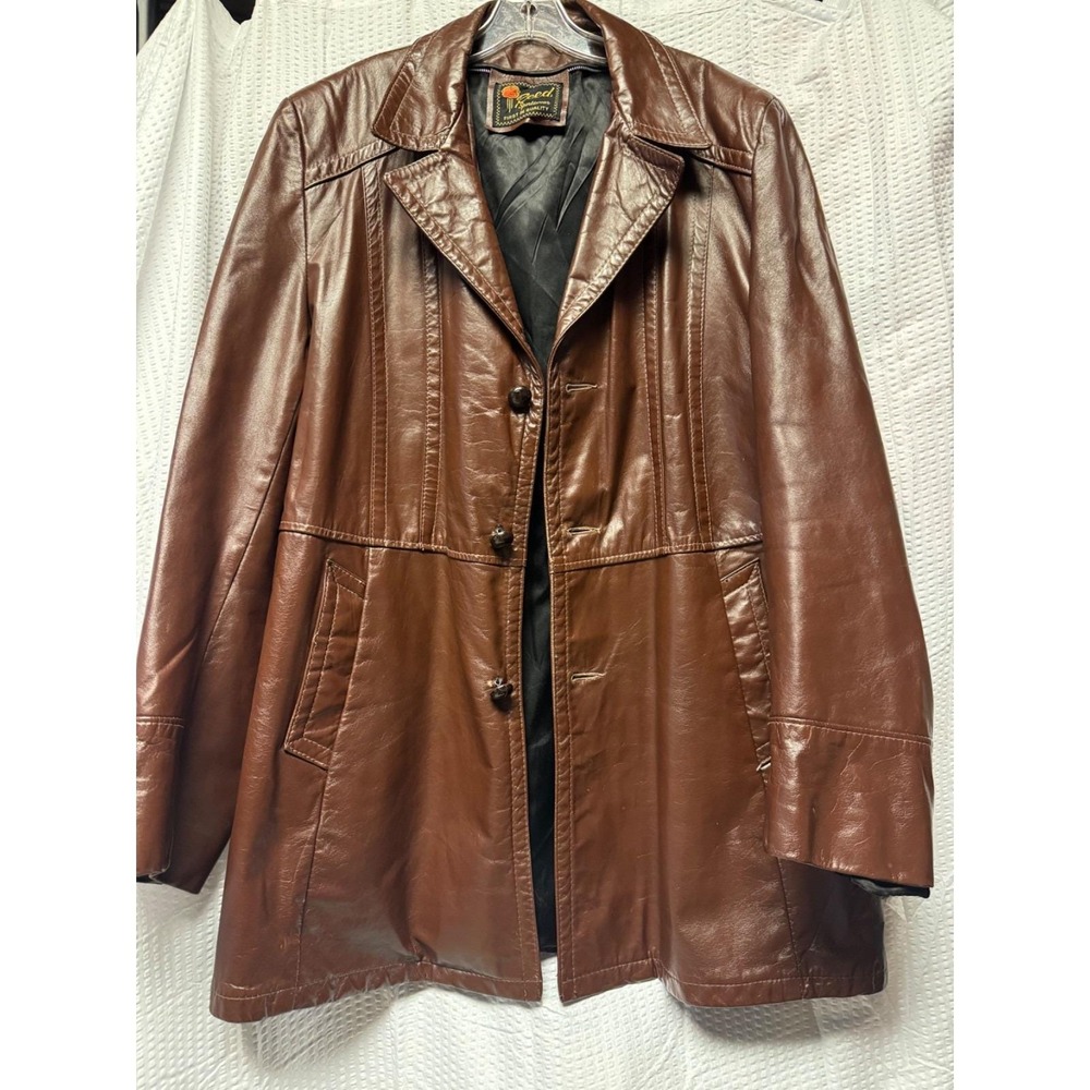 Vintage 70s Reed Sportswear Brown Leather Jacket Blazer  Men's 49